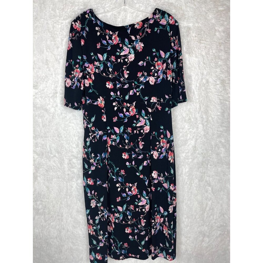 NWOT Connected Apparel Size 14 Half Sleeve Black Floral Dress Knee/Below Knee - Picture 8 of 10